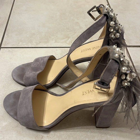 Light Grey Suede Block Heel Heels - Picture 4 of 5
